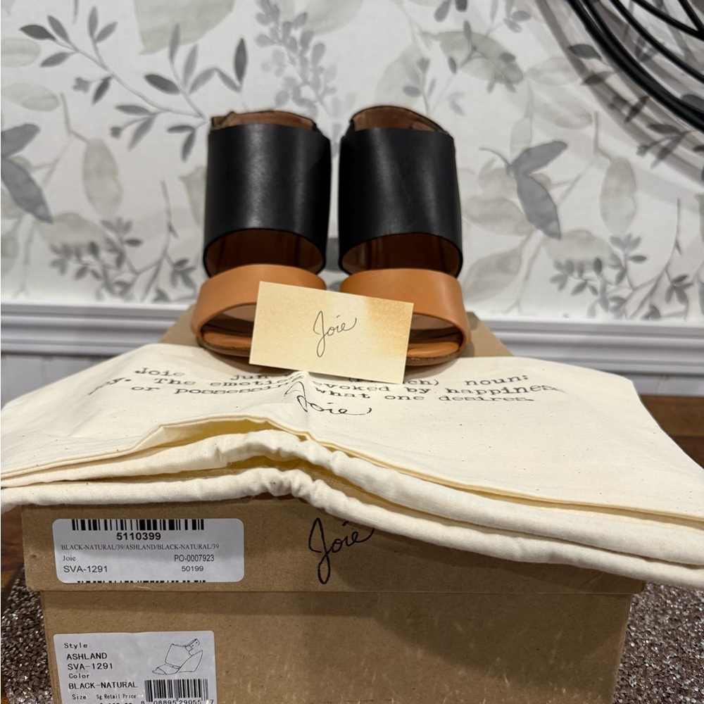 Joie Black and Tan Wedge Shoes with Modern Design NWT & Shoe Bag
